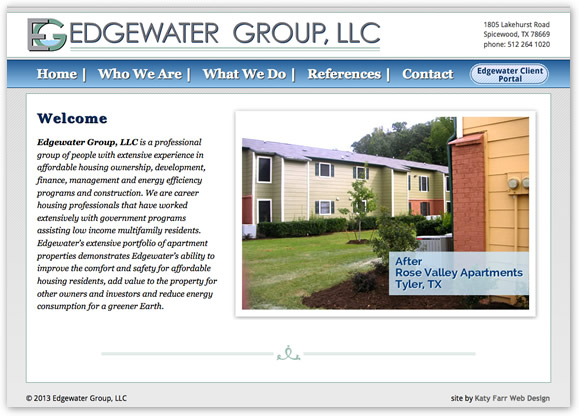 Edgewater Group's site designed by Katy Farr Web Design